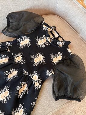 Janie and Jack Black Dress with Cream Rose Print